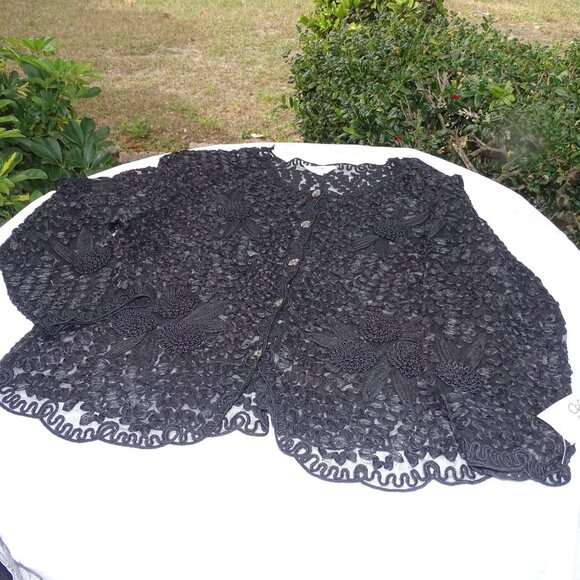 NWT Celsa Black Lace Open Work Cardigan XXL - Picture 8 of 16